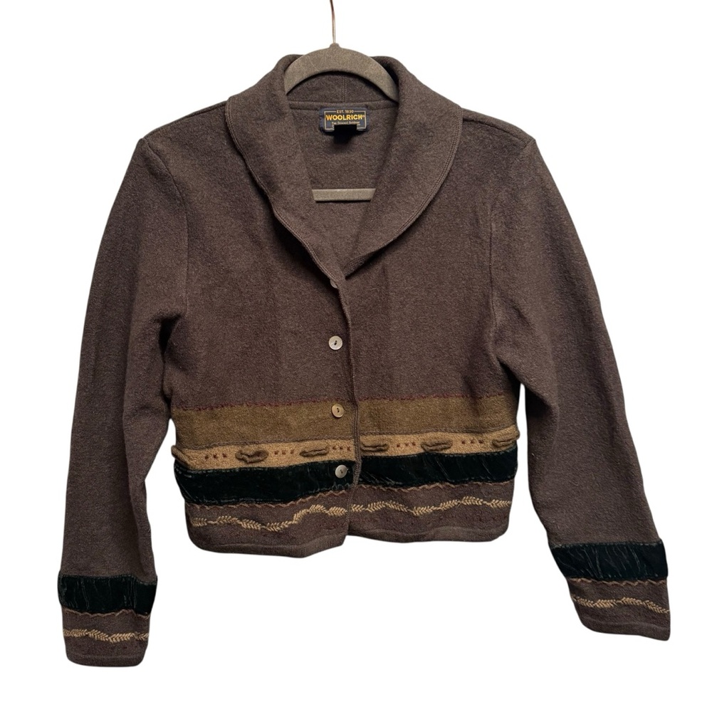 Woolrich women’s 100% wool boulder jacket embroidered shawl collar cardigan MED